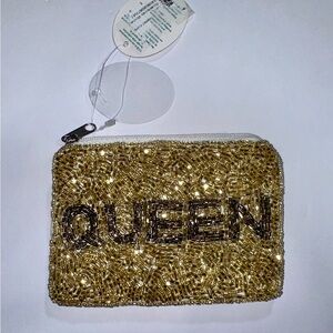 NWT LCD/LACHIC DESIGN‎ beaded coin pouch - “QUEEN” - loose thread at top